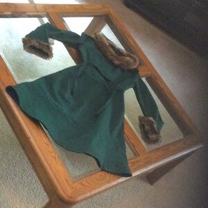 Green Coat with Faux Fur Trim